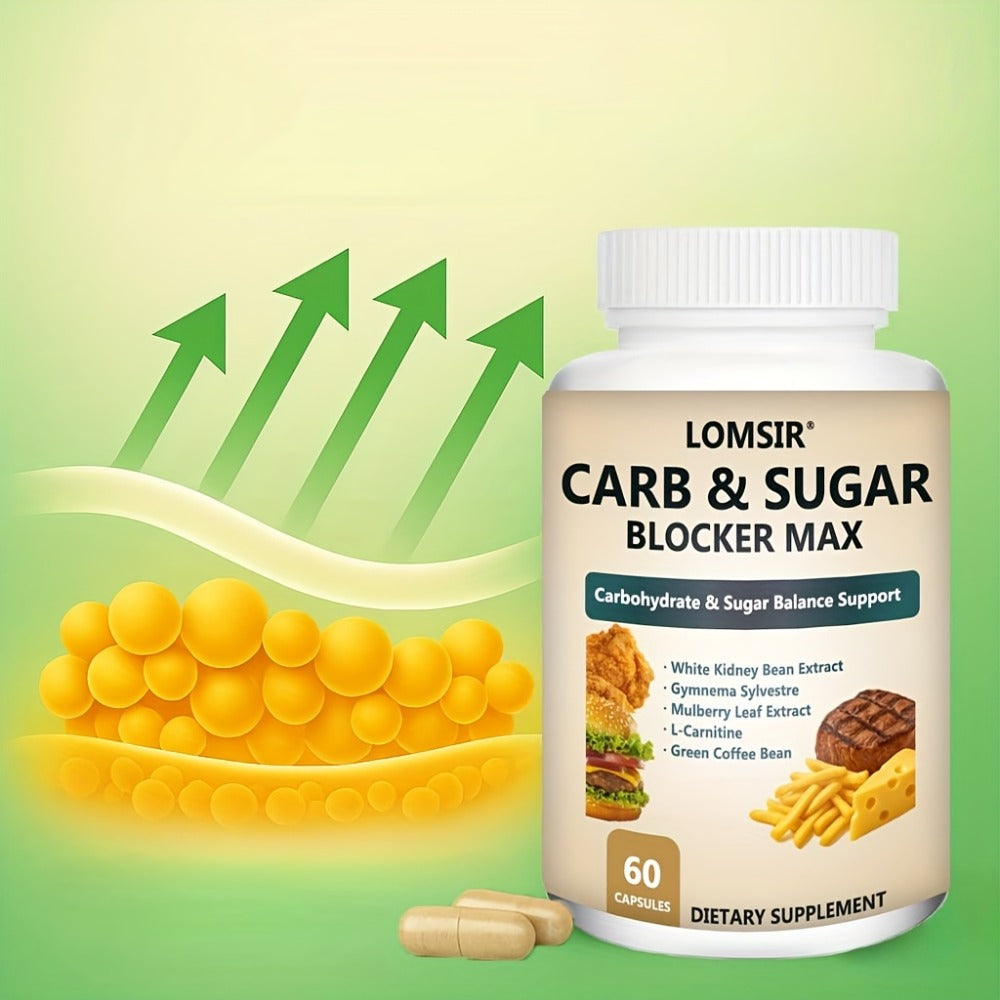 Carb & Sugar Blocker Supplement with White Kidney Bean Extract, Gymnema Sylvestre, Mulberry Leaf & L-Carnitine — Blood Sugar Balance & Weight Management Support, 60 Capsules for Wo - product image