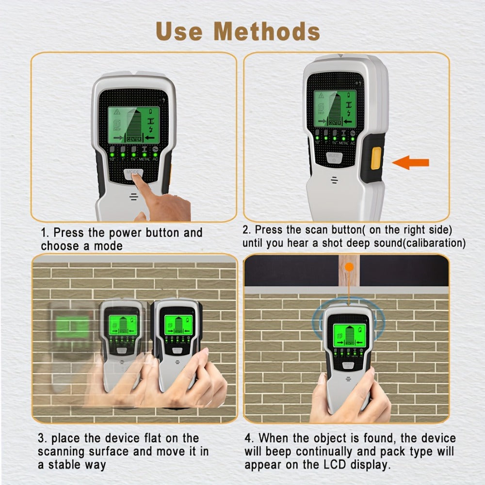 Stud Finder Wall Scanner 5-in-1 Electronic C75 | LCD Display Audio Alarm Detects Wood Studs AC Live Wire Metal Pipes Joists | Accurate Wall Detector for Drywall Home Renovation DIY - product image 9
