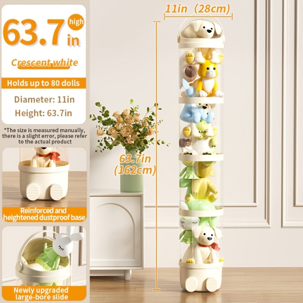 Transparent Toy Storage Bin 4-Layer Cylindrical Organizer for Stuffed Animals Dolls Plush Figurines - Dustproof Clear Display Bucket Easy Assembly for Kids Bedroom Living Room Play - product image 3