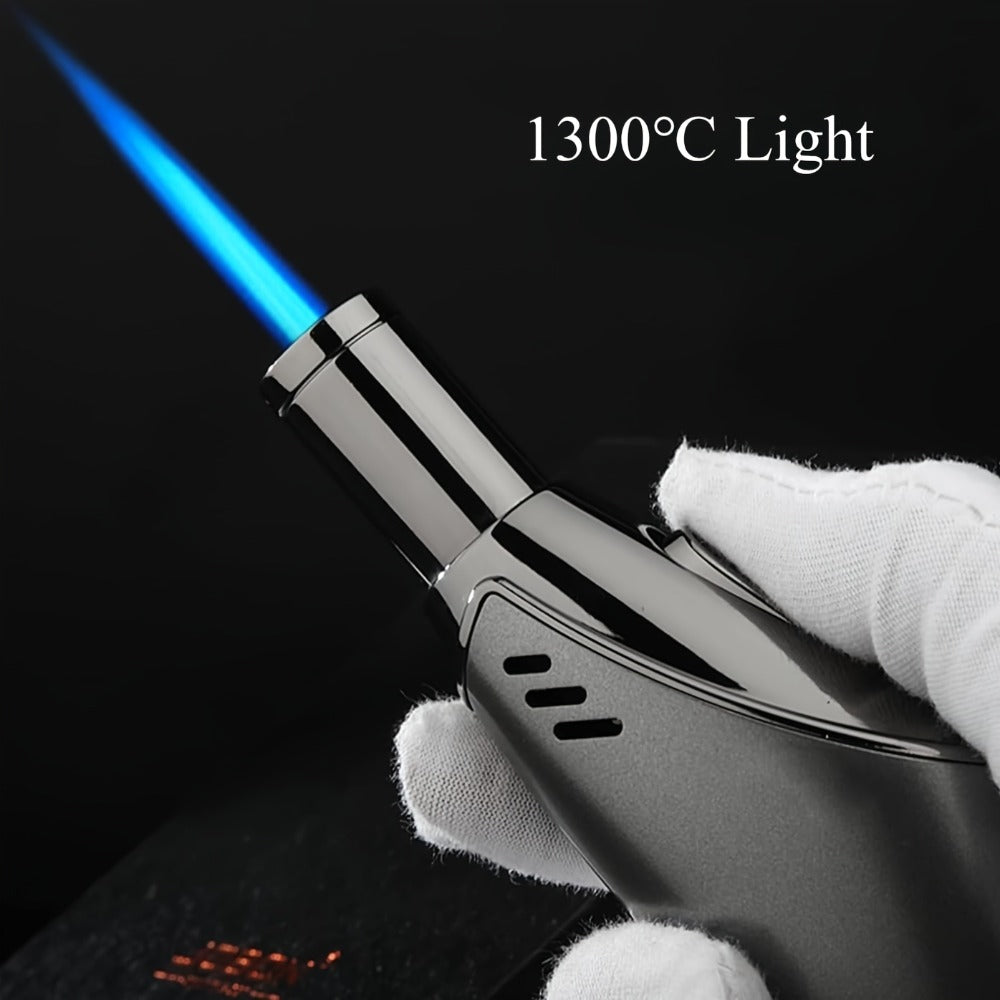 Torch Lighter Refillable Windproof Pocket Lighter with Punch Safety Lock High-Pressure Jet Flame Igniter for Cigar Candle Charcoal BBQ Cool Gift for Men Silver Gift Box - product image