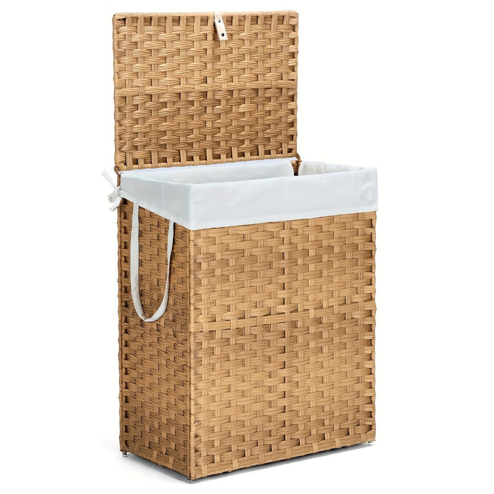 Laundry Basket with Lid - Large Foldable Rattan Hamper with Removable Washable Liner, Sturdy Steel Frame, for Bathroom Bedroom, Goose Yellow or Dove Gray - product image 3