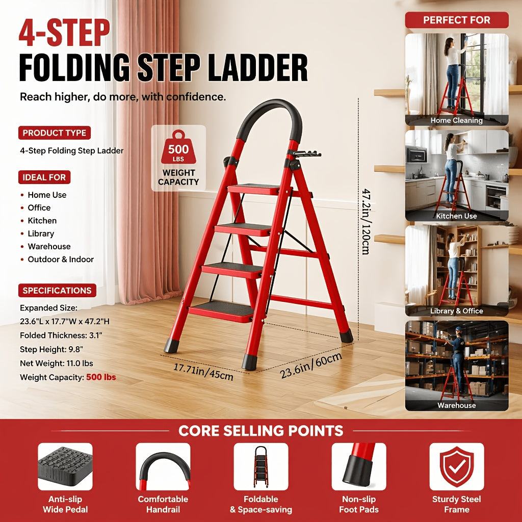 1pc Heavy-Duty 2/3/4/5-Step Portable Folding Ladder, 500 Lbs Load Capacity, Durable Plastic Material with Non-Slip Steps, Lightweight and Portable, Suitable - product image 17