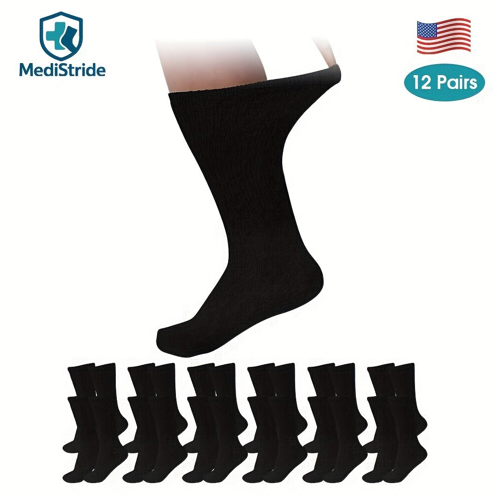 Cotton Diabetic Crew Socks 12 Pairs Non-Binding Neuropathy Loose Fit Seamless Cushioned Full Length for Men Women Edema Sensitive Feet White Black Brown Khaki Navy Grey - product image 2