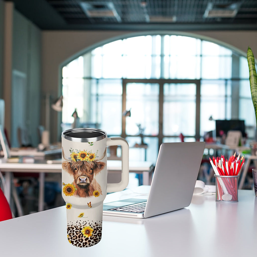40oz Stainless Steel Tumbler with Handle and Lid | Cow Print Insulated Travel Cup for Hot & Cold Drinks, Double Wall Vacuum Tumbler for Camping, Sports - product image 3