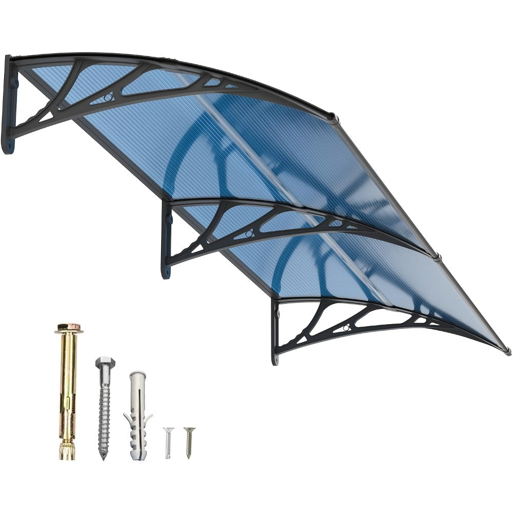 Polycarbonate Window Awning Door Canopy - UV Rain Snow Sun Protection Overhang for Doorways, Patio & Windows, Multiple Sizes, Black/Gray Bracket with Blue/Clear/Brown Board - product image 5