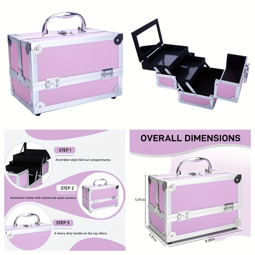 Lockable Aluminum Makeup Train Case with Extendable Trays Multi-Tier Professional Cosmetic Organizer — Portable Salon Travel Beauty Case with Lock Pink Rose Gold - product image 9