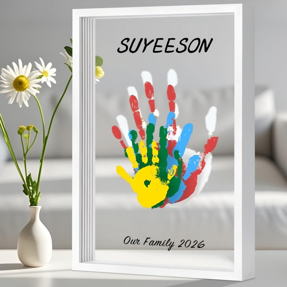 Handprint Kit for Family - DIY Wooden Keepsake Frame with Paint, Baby Hand & Footprint Craft Set, Cherished Memory Keepsake Box, Unique Gift for New Parents, Home Decor Nursery Art - product image