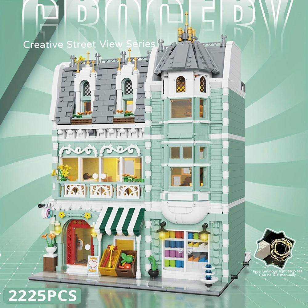 European Architecture Grocery Store & Market Street, 3-Level Mini Brick Model Kit for Adults & Teens, Creative Assembly Home Decor Display Piece, Great Gift - product image