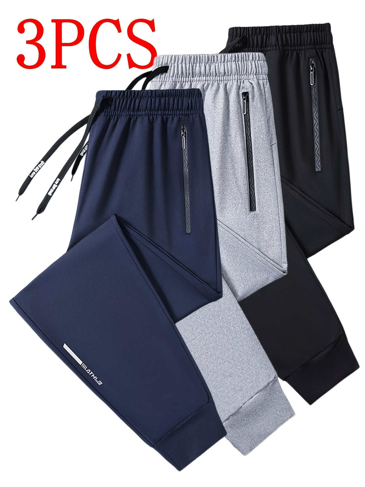3pcs, Men's Pants Sports Casual, Stretch Loose, Premium, Zipper Leg Pants, Outdoor, Gifts, Men's Sweatpants, Sweatpants Men, Joggers for Men, Pants for Men - product image 8