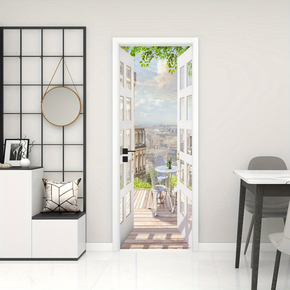 Door Sticker Balcony Scenery Wall Mural – Removable Waterproof Peel & Stick Large Wall Art for Bedroom & Living Room, Faux Window View Home Decor, 35.43 x 78.74 Inches - product image 16