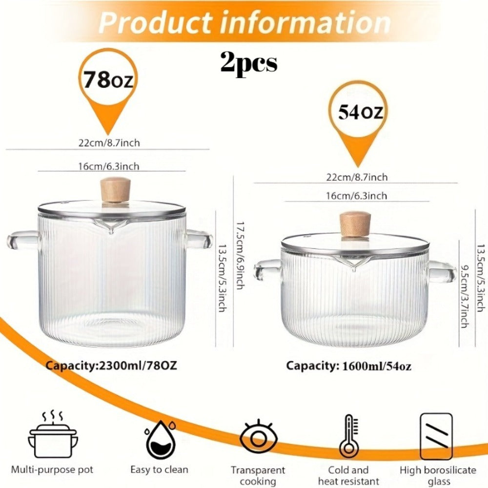Glass Saucepan Set 2-Pack Stovetop Safe Borosilicate Ribbed Pots with Lids – 78oz & 54oz Heat Resistant Cookware for Soup, Ramen, Milk | Transparent Glass Pot Kitchen Cooking Set w - product image 5