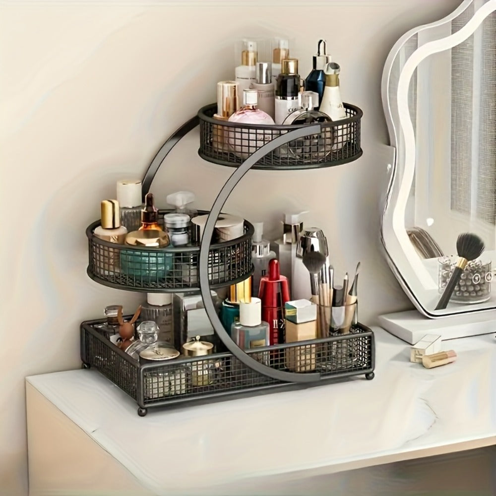 3-Tier Mesh Metal Bathroom Countertop Organizer - No-Installation Makeup Storage Rack, Tiered Vanity Shelf for Lipstick, Brushes & Skincare Bottles, Bronze Finish Space-Saving Cosm - product image 6