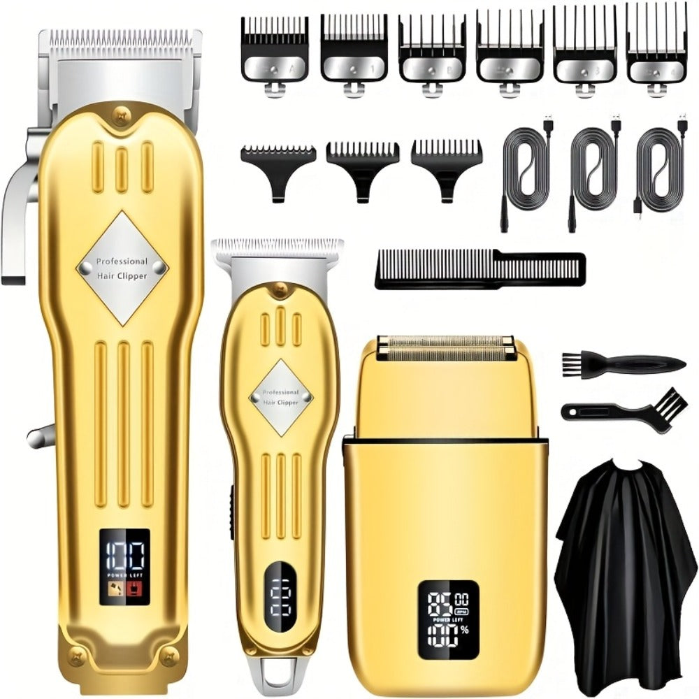 Foil Shaver Grooming Kit for Men 3-in-1 – Hair Clipper Detail Trimmer Adjustable Blades USB Rechargeable LCD Display Complete Barbershop Accessories Set Holiday Gift for Him - product image
