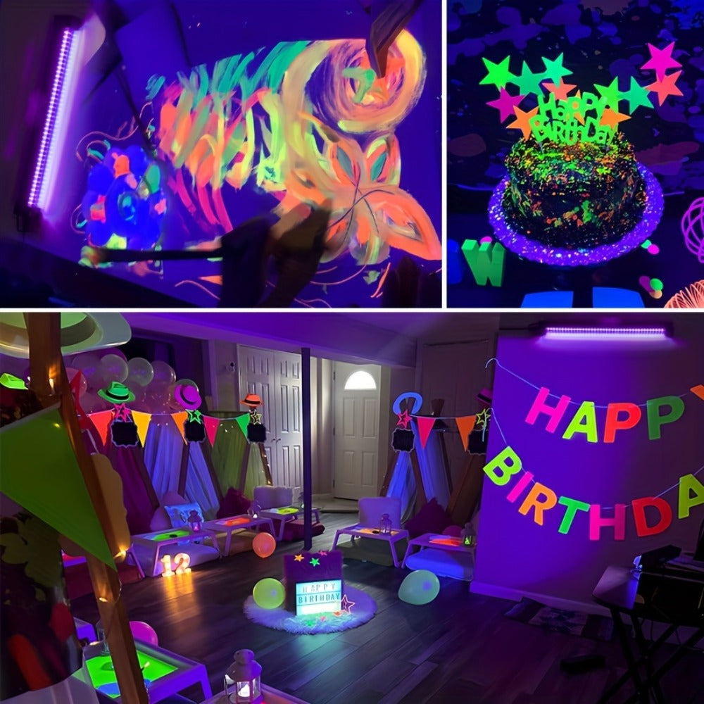 UV Black Light Bars & Strips 8-Piece Set – 385-400nm USB Powered 5V LED Blacklight for Glow Party, Halloween, Neon Party, Body Paint & Fluorescent Art (4x32cm + 4x250cm) - product image 8