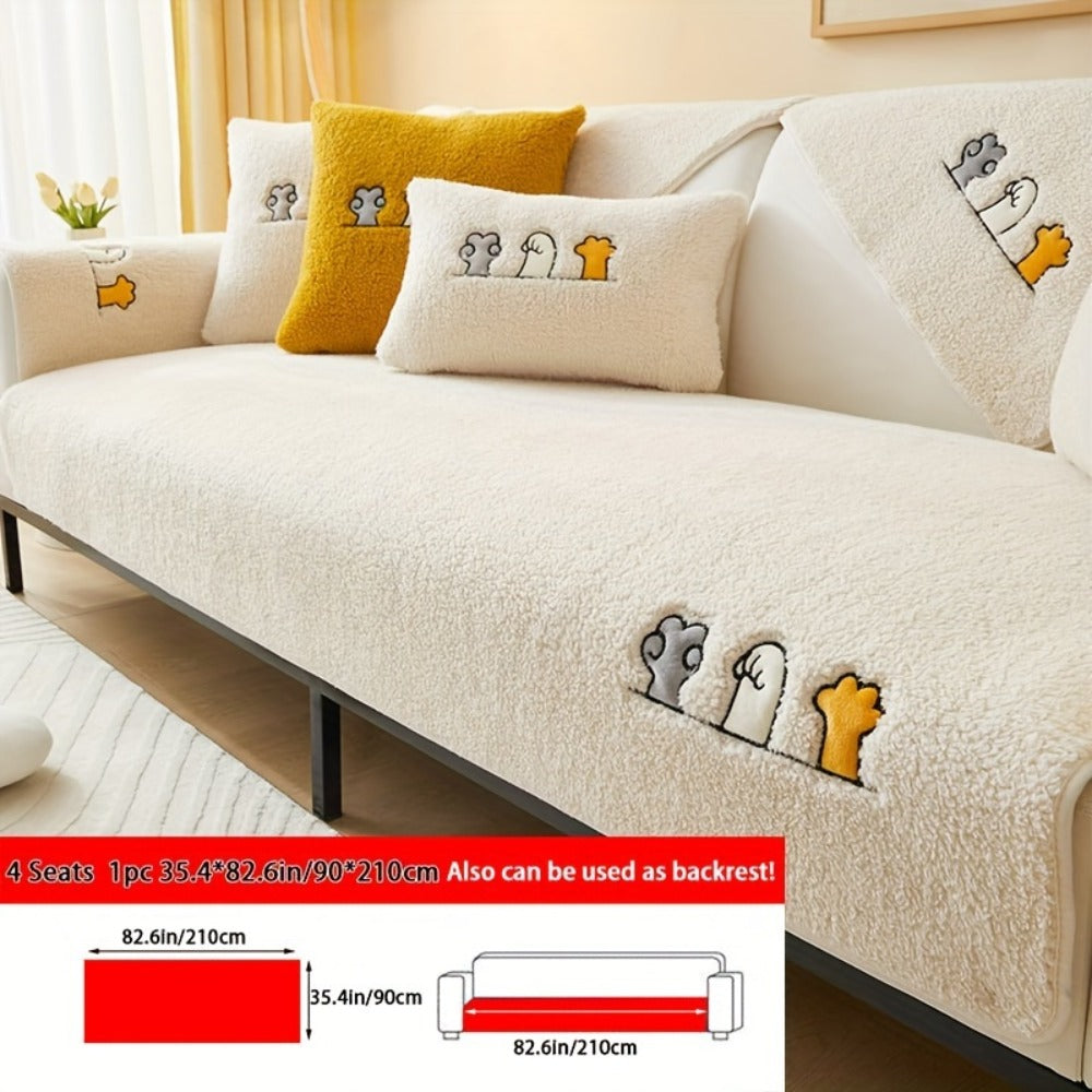 Plush Shearling Sofa Cover Non-Slip Pet-Friendly Couch Protector Animal Bone Embroidery Soft Warm for Living Room Bedroom Office 2 3 4 Seater - product image 17