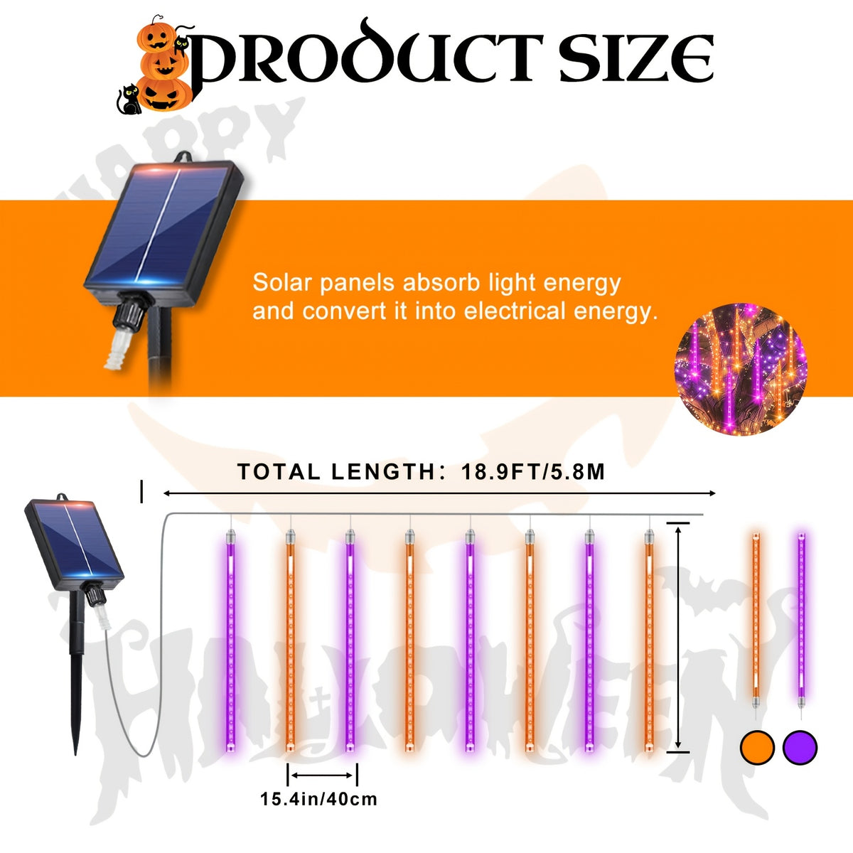 1 Pack, 8-tube 192LED Outdoor Meteor Shower Christmas Light, Solar Powered Rain Light, IPX4, Light Source Sensing, Automatic Switch, Suitable For Courtyard, Party, Thanksgiving, Halloween, Christmas Decoration Lights, Anniversaries