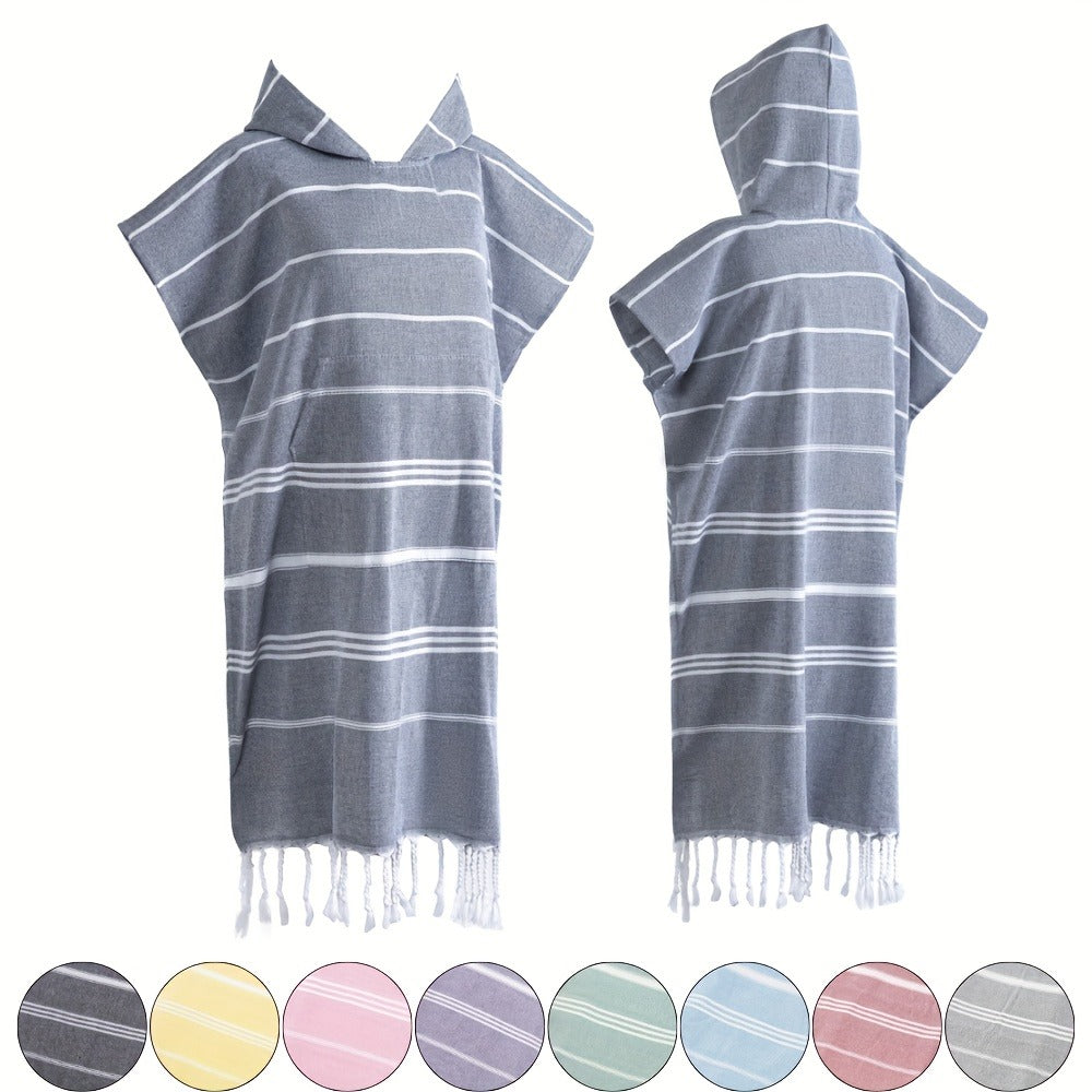Hooded Beach Poncho Turkish Cotton Quick Dry Sandproof - Wearable Surf Changing Towel Lightweight Thin Bathrobe | S & L | Blue Green Purple Pink Gray | Swimming Diving Surfing Beac - product image