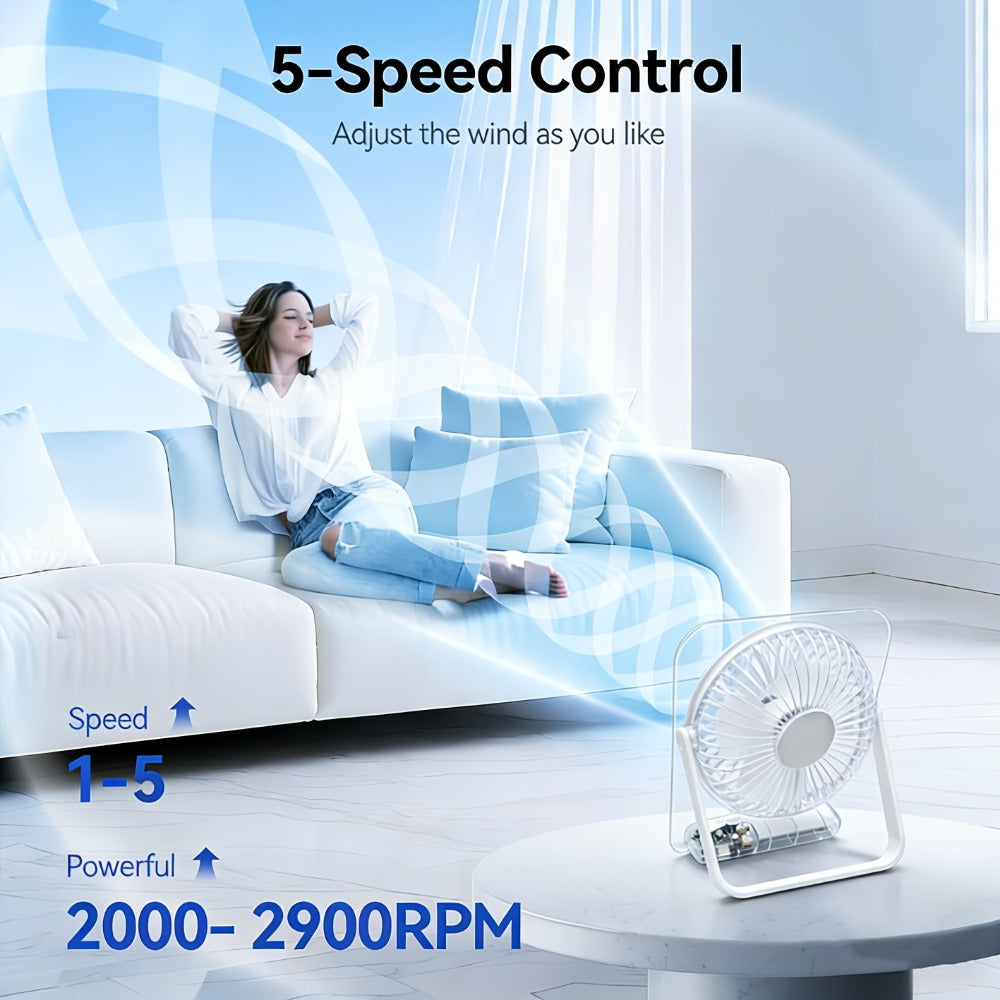 Desk Fan Portable USB Rechargeable 3000mAh Battery 5-Speed Adjustable 180 Degree Foldable Ultra Quiet Digital Display Acrylic for Home Office Travel Lightweight Cooling Fan - product image 7