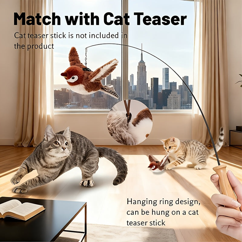 Flying Sparrow Cat Toy with Flapping Wings & Chirping Sound | USB Rechargeable Plush Bird Cat Toy, Touch-Start Interactive Feather Toy for Indoor Cats - product image 6