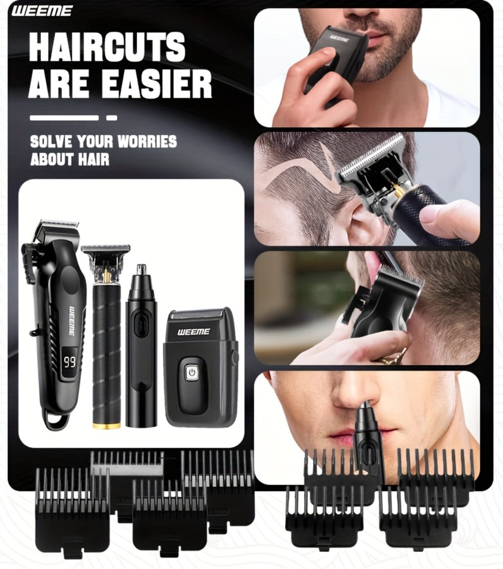 Men's Grooming Kit 4-Piece Set – USB Rechargeable Hair Clipper, Nose Trimmer, Electric Shaver & T9 Detailer with 8 Guide Combs, Professional Cordless Beard Trimmer Set for Men - product image 7