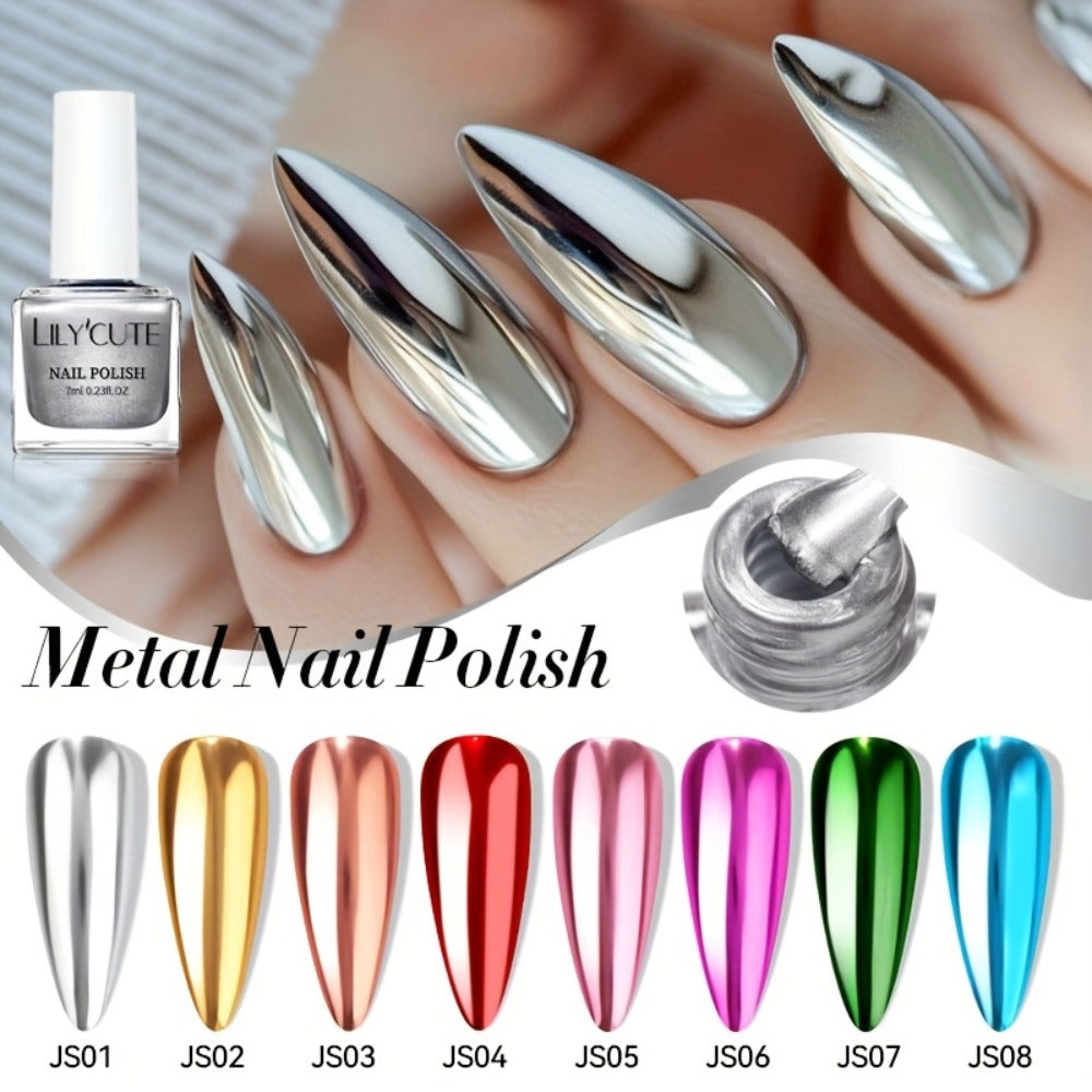 Quick-Dry Metallic Nail Polish Set 8 Colors - Super Bright Mirror Finish No UV Lamp Needed Regular Nail Polish, French Style Glass Bottle Nail Art Kit for Women Girls - product image 11