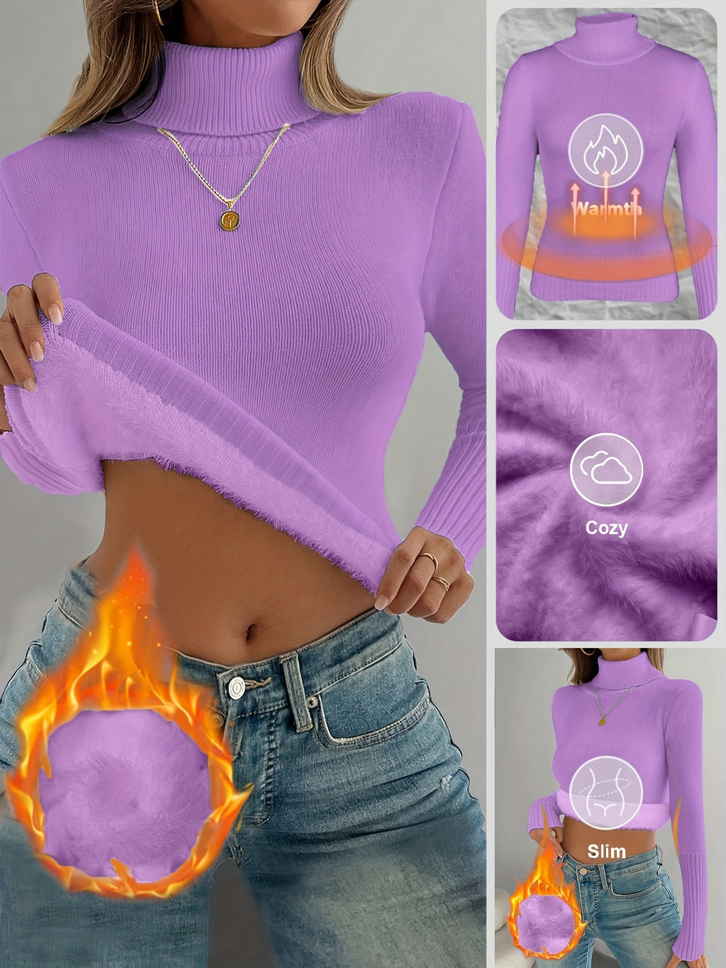 Lune's European and American Style High-Neck Thick Warm Inner Fitted Long-Sleeve Sweater, Perfect for Autumn and Winter - product image 7