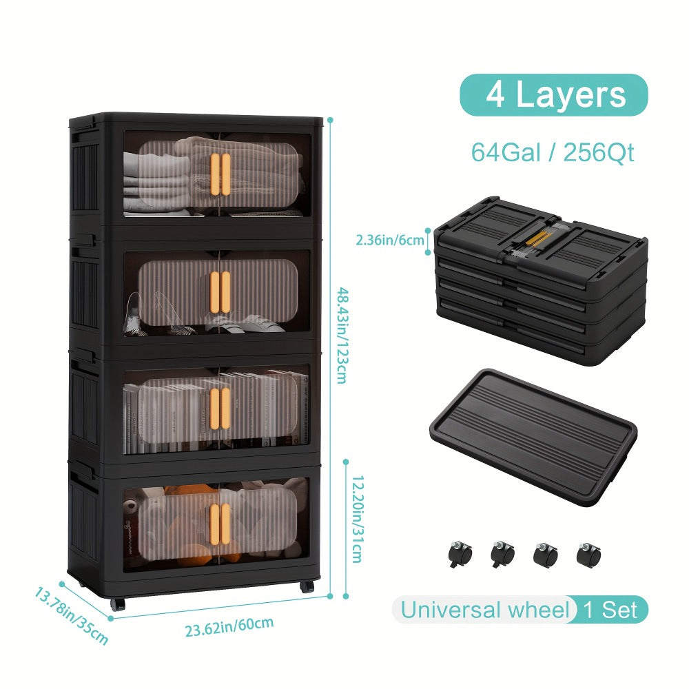 Rolling Storage Cart 4 5 Tier Double Door Collapsible Stackable Plastic Organizer with 360 Lockable Wheels Space Saving Bin for Dorm Office Closet Bedroom Garage Gym - product image 7