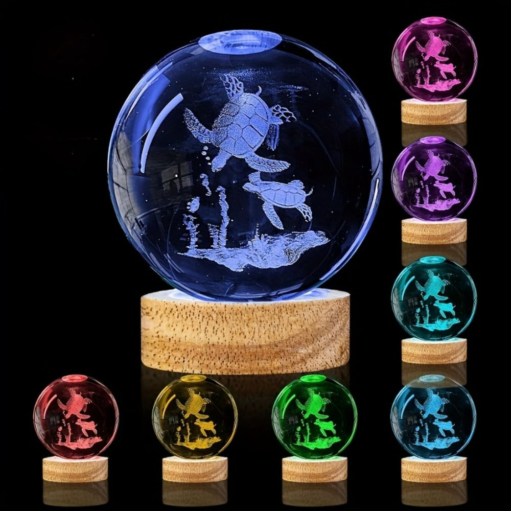 3D Sea Turtle Crystal Ball Night Light – LED Color Glow Glass Orb Lamp with Bamboo Base, Ocean Animal Figurine Desk Light for Home Bedroom Decor, Unique Gift for Turtle Lovers, Eld - product image 10