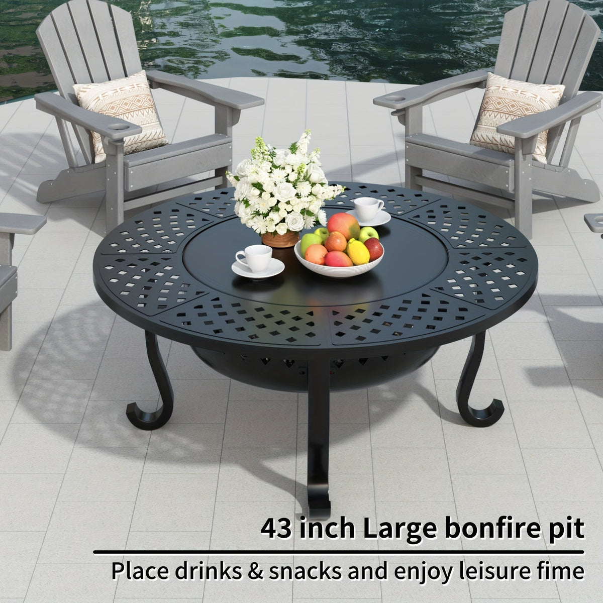 Fire Pit 43 Inch with 2 Cooking Grills & Lid Outdoor Wood Burning Firepit Round Metal Table for Backyard Patio Garden Camping Bonfire - product image 2