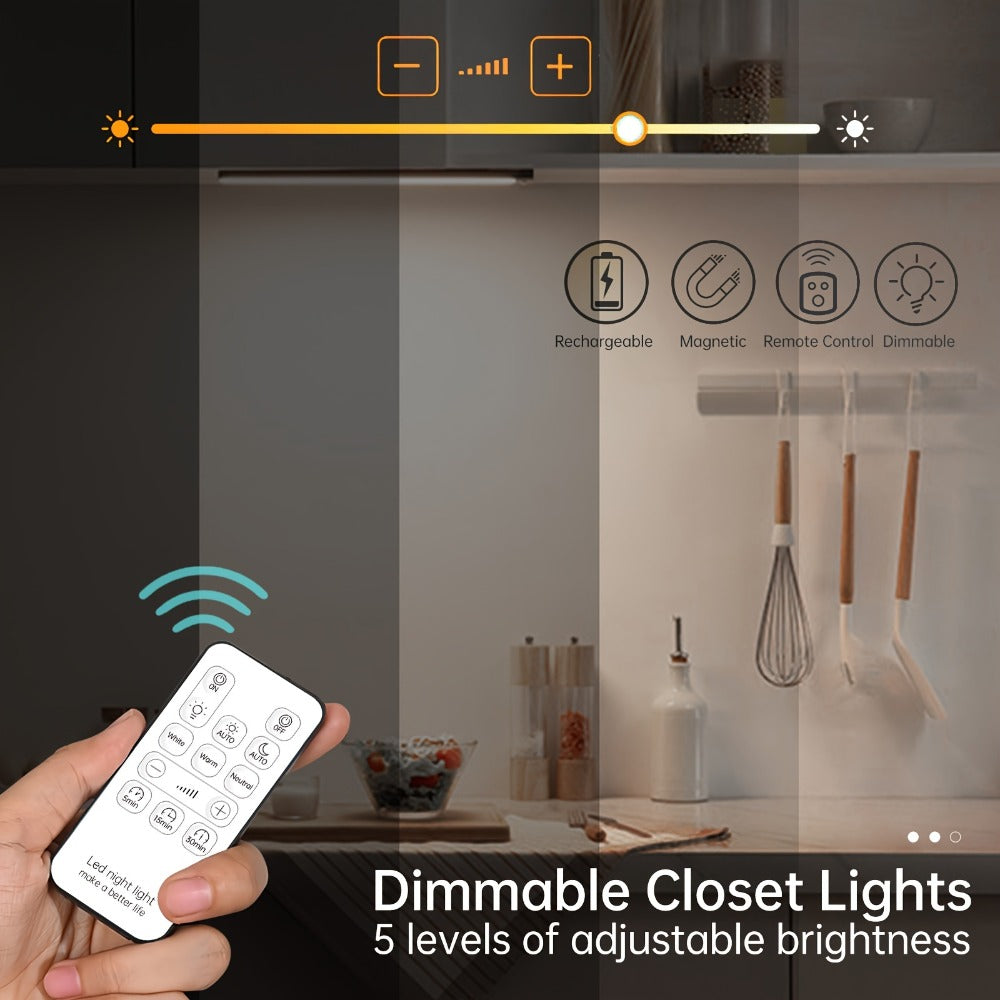 Motion Sensor Cabinet Light LED Under Cabinet Lights USB Rechargeable 3 Color Dimmable with Remote Control Magnetic Wireless Night Light for Kitchen Closet Wardrobe Cupboard Stairs - product image 8