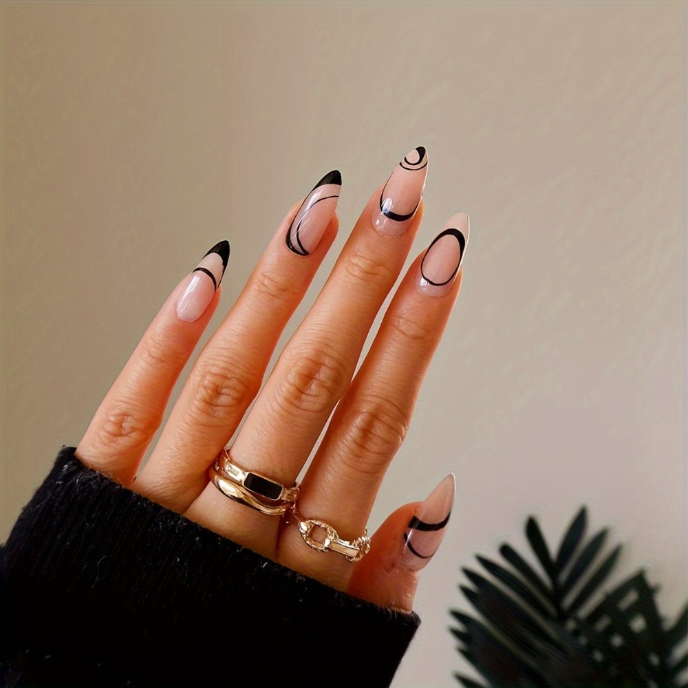 Short Almond Press On Nails 144 Pieces with Glue Pink Flower Rhinestone Black French Tip Full Cover Fake Nails Cute Nail Art Kit for Women Girls Daily Wear Party Wedding Date Night - product image 12