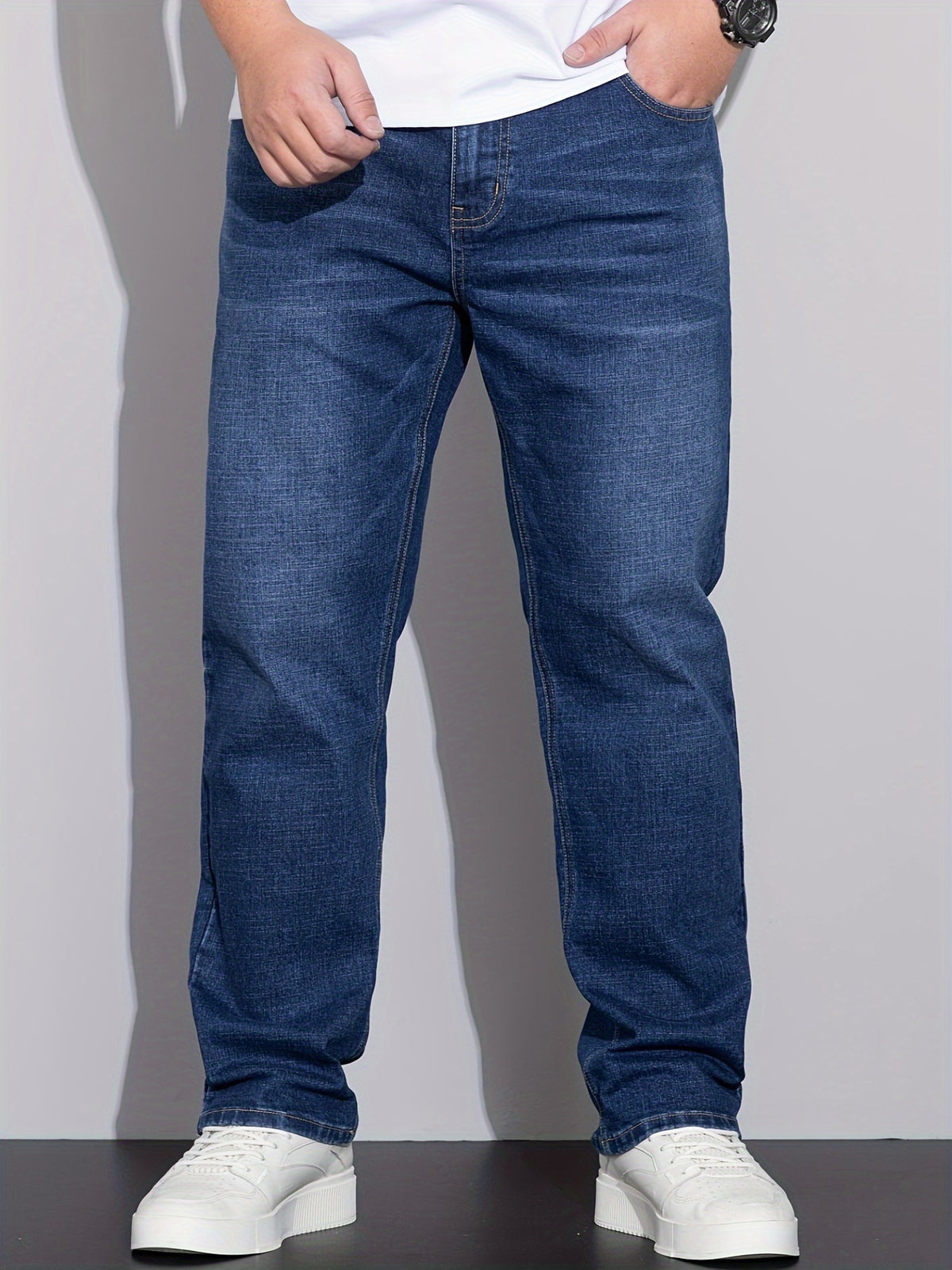 Men's Plus Size Loose Fit Stretchy Denim Pants, Lightweight Business Casual Jeans for All Seasons, PLUS SIZE - product image