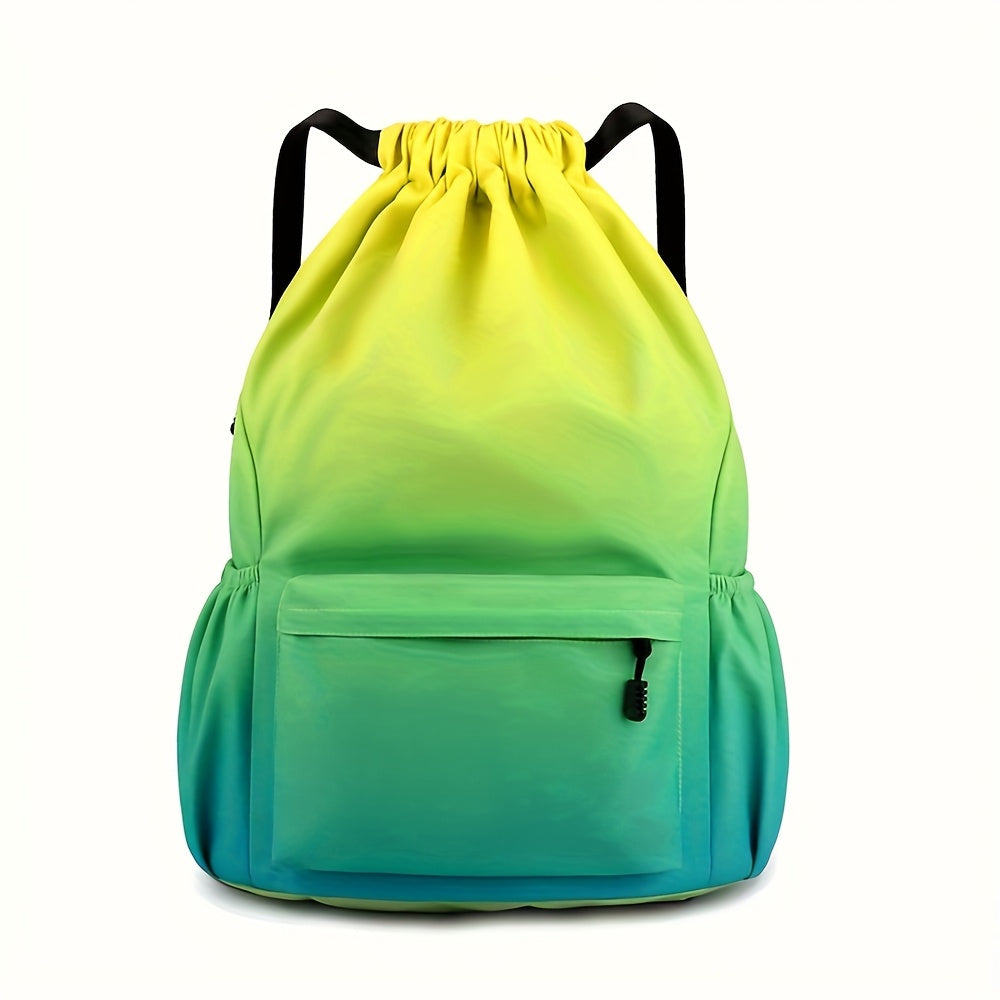 Drawstring Backpack Gym Bag | 4 Gradient Colors | Large Capacity Nylon Cinch Sack with Strap Pocket, Lightweight Training & Outdoor Travel Bag for Men Women