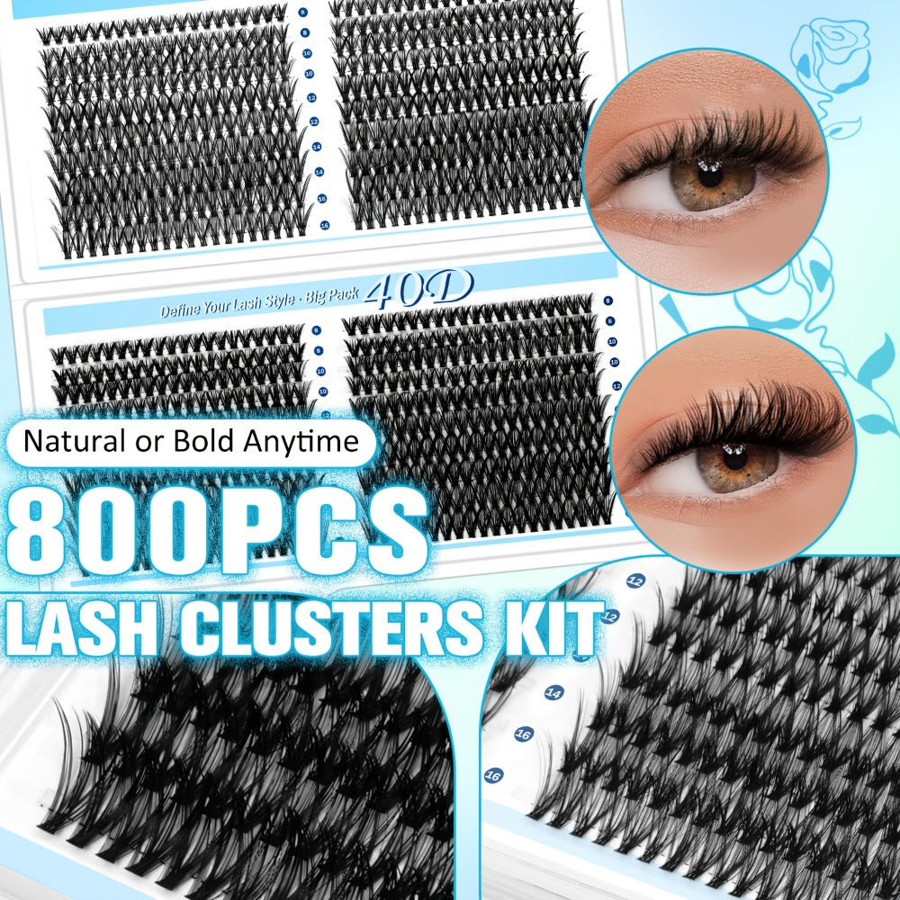 800Pcs Fluffy Wispy Lash Clusters Kit — 30D 40D Mixed Length 8-16mm DIY Eyelash Extensions with 2-in-1 Bond & Seal Glue and Tweezers, Natural Long-Lasting Cluster Lashes for Everyd - product image 9