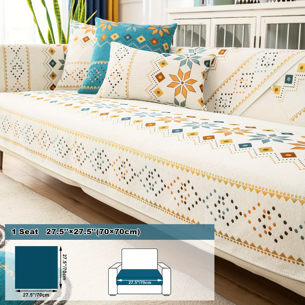 Bohemian Chenille Sofa Cover | Geometric Print Non-Slip Couch Slipcover, Thick Plush Boho Style, 1 to 4 Seat, Armrest & Backrest, Machine Washable, Sectional Sofa Protector - product image 33