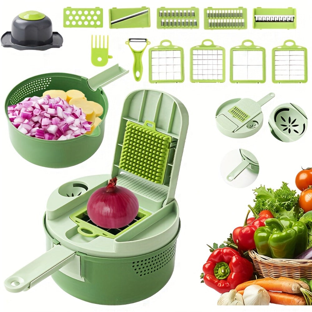 Vegetable Chopper 16-in-1 Manual Food Chopper Slicer Dicer Grater with Container – Professional Onion Potato Carrot Cutter Kitchen Tool - product image