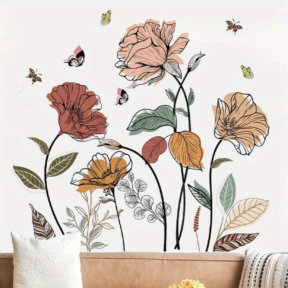 Bohemian Flower Wall Stickers Self-Adhesive Peel and Stick - Wildflowers & Fruits Wall Art Decals for Living Room Bedroom TV Background - Removable Matte Boho Floral Wall Decoratio - product image 9