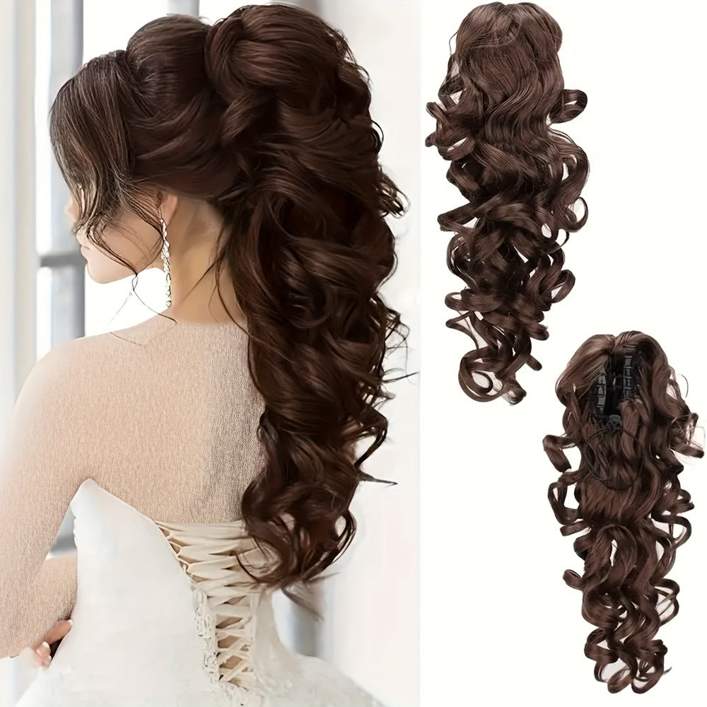 Scroll Curl Claw Clip Ponytail Extension Gradient Color 16 Inch | Synthetic Heat Resistant Hairpiece 5 Colors Linen Brown Golden Grey for Women Daily Wear & Special Occasions - product image 6