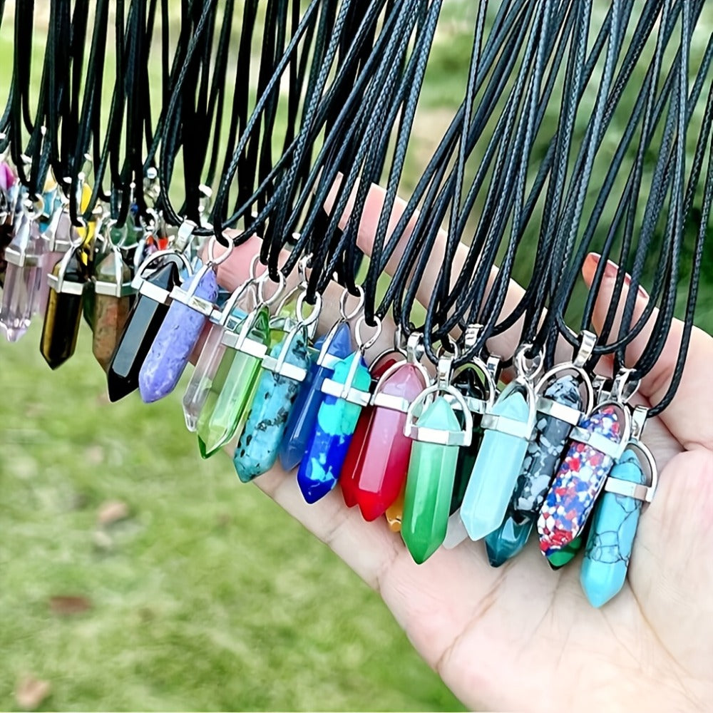 Crystal Natural Stone Pendant Necklace Set Bulk 60Pcs 30Sets Hexagonal Shaped Assorted Color for Jewelry Making Craft DIY Daily Wear Gift - product image 9