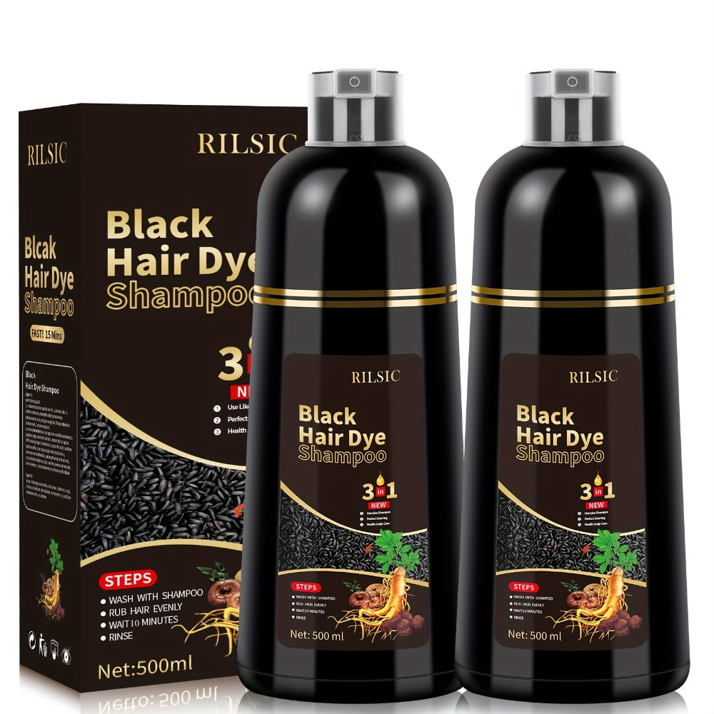 Herbal Hair Dye Shampoo 3-in-1 with Plant Squalene 2pcs 16.91oz — Instant Gray Hair Coverage, Natural Color in Minutes, Brown Dark Brown & Black, Unisex Men & Women - product image 5