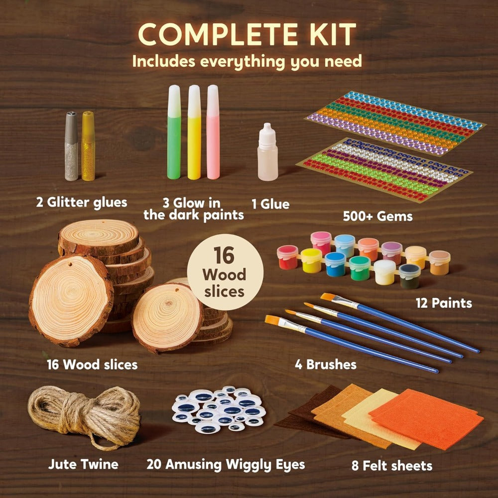Kids Painting Kit Glow in the Dark – Birthday Christmas Easter Gift Boys Girls – Wood Slice Arts & Crafts Set Ages 6+ with 16 Wood Slices, Felt, Acrylic - product image 6