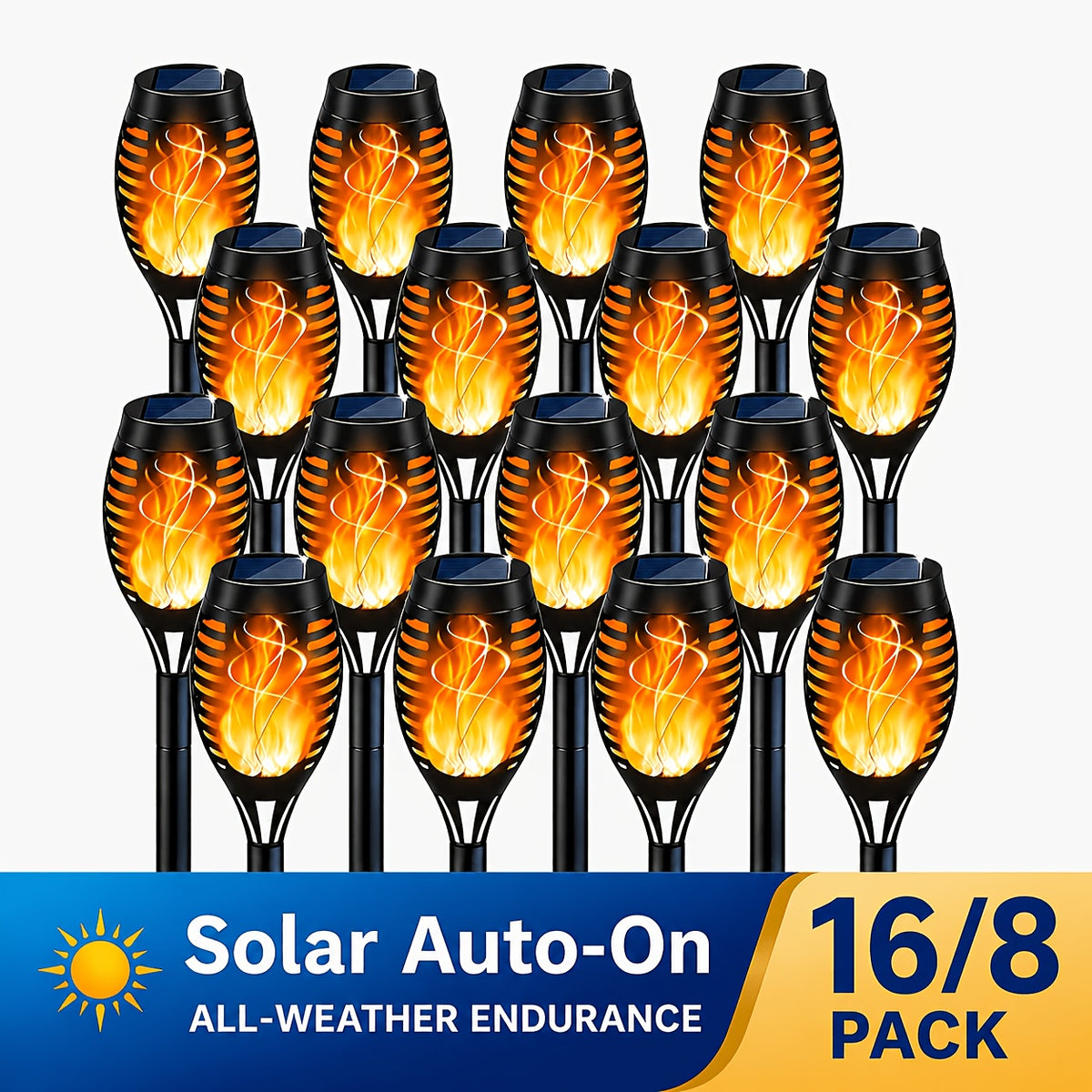16-8pcs Solar Torch Lights With Smart Light Control, Upgraded Solar Torches Featuring Flashing Flames, Suitable For Garden Lawn Decoration, Solar Outdoor Lights - product image