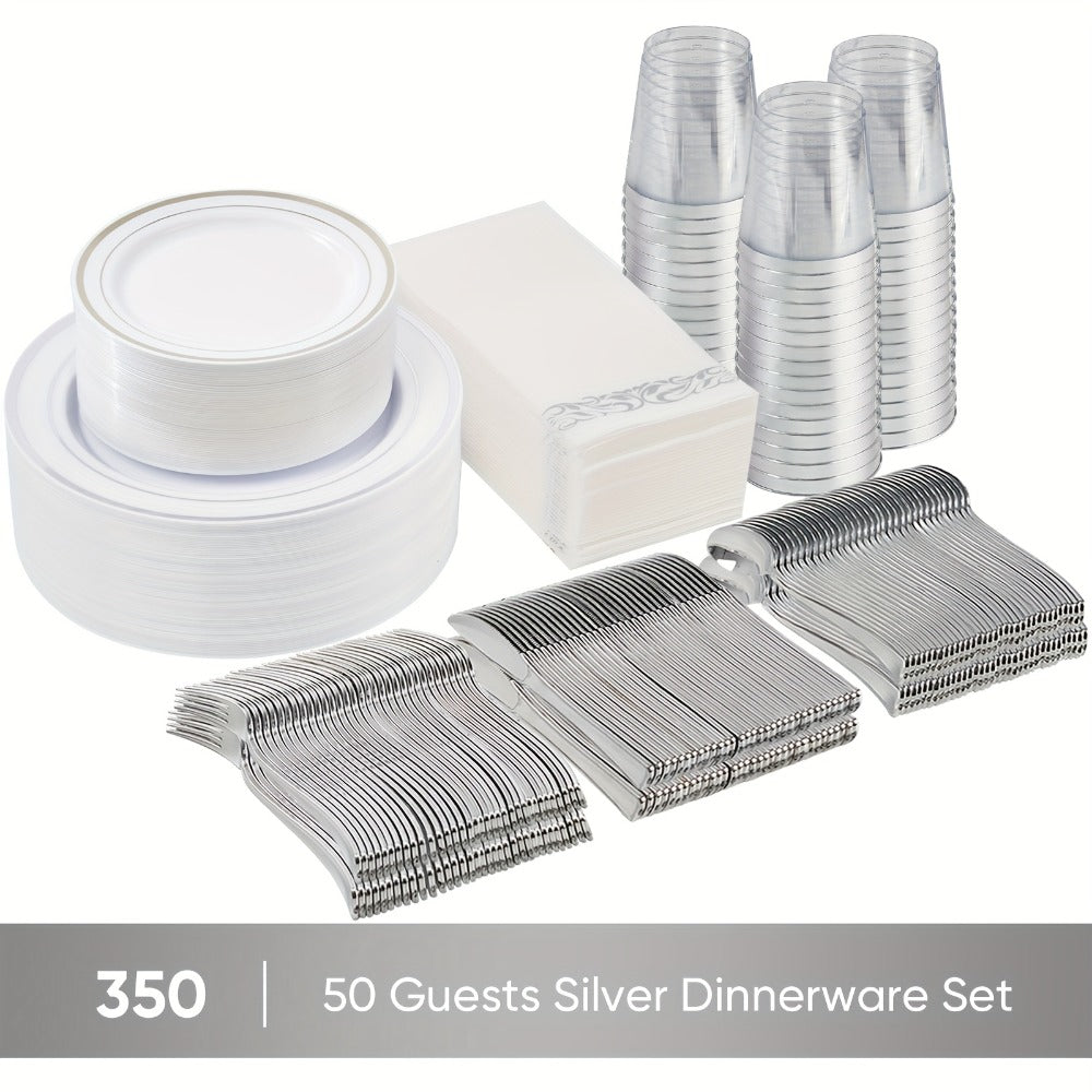 Disposable Party Dinnerware Set 350 700 Pieces Gold Silver Plastic Plates Salad Plates Cutlery Cups Napkins for 50 100 Guests Wedding Birthday Graduation Party - product image 6