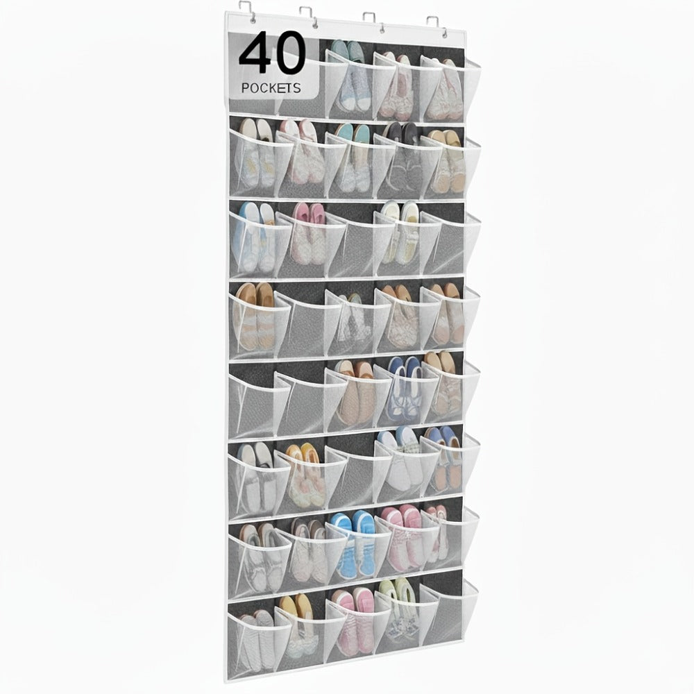 Over the Door Shoe Organizer 40 Pockets with 4 Hooks – Durable Fabric Hanging Shoe Storage for Closet, Entryway & Bedroom – Space-Saving Door Shoe Rack in Gray, White & Black - product image 4