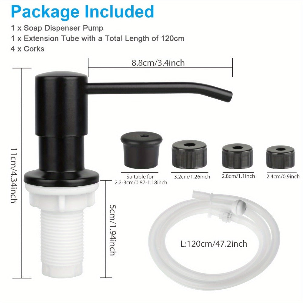 Sink Soap Dispenser Stainless Steel Built-In with 47" Extension Tube Kit – 360° Rotating Pump, No Refill Bending, Deck Mounted for Kitchen Bathroom Laundry & RV Sinks, Easy Press H - product image 2