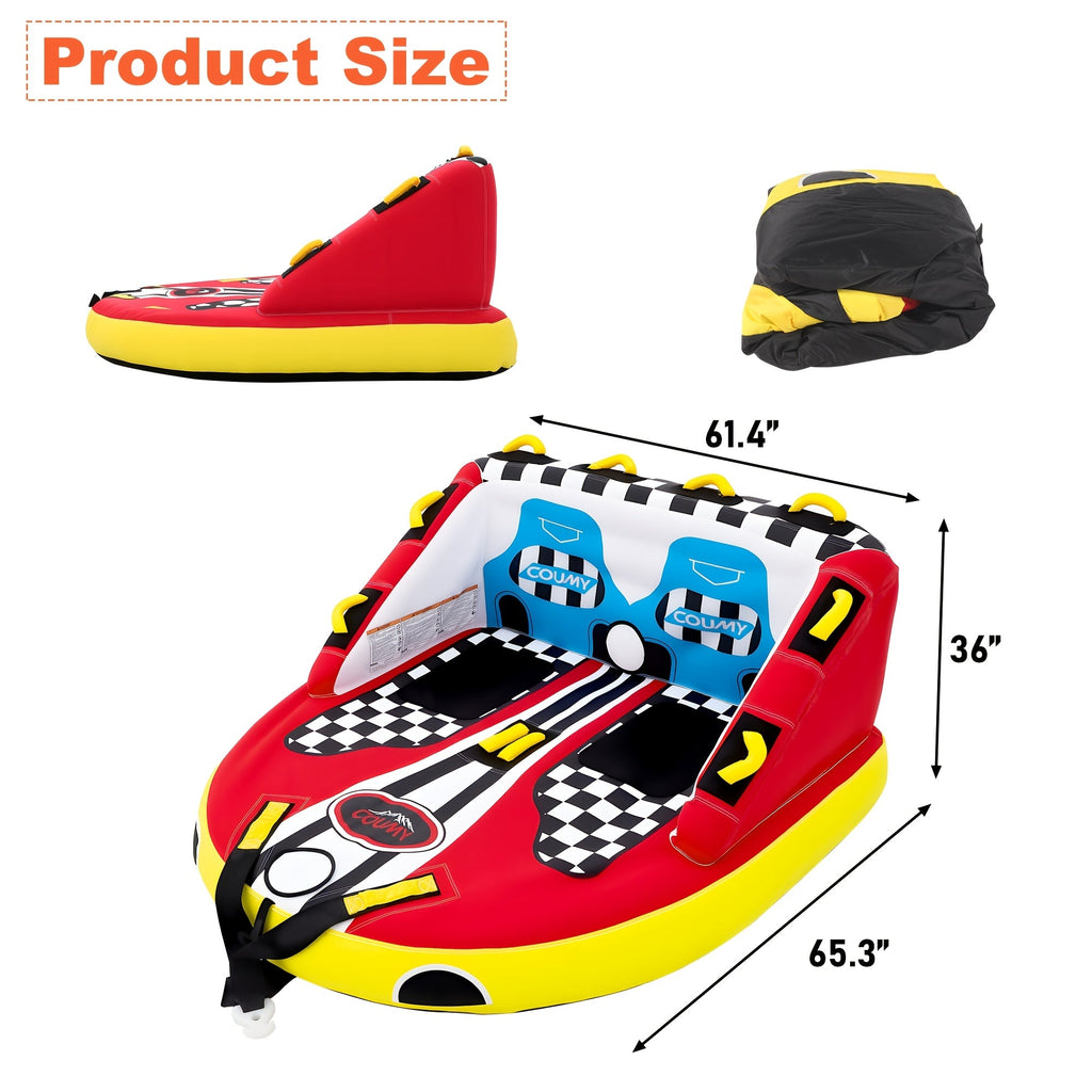 Inflatable Towable Tube for Boating – Heavy Duty PVC Pull Behind Water Tube with Front & Rear Tow Points, 840D Nylon Cover, Sofa Seat Design for 3-4 Riders - product image