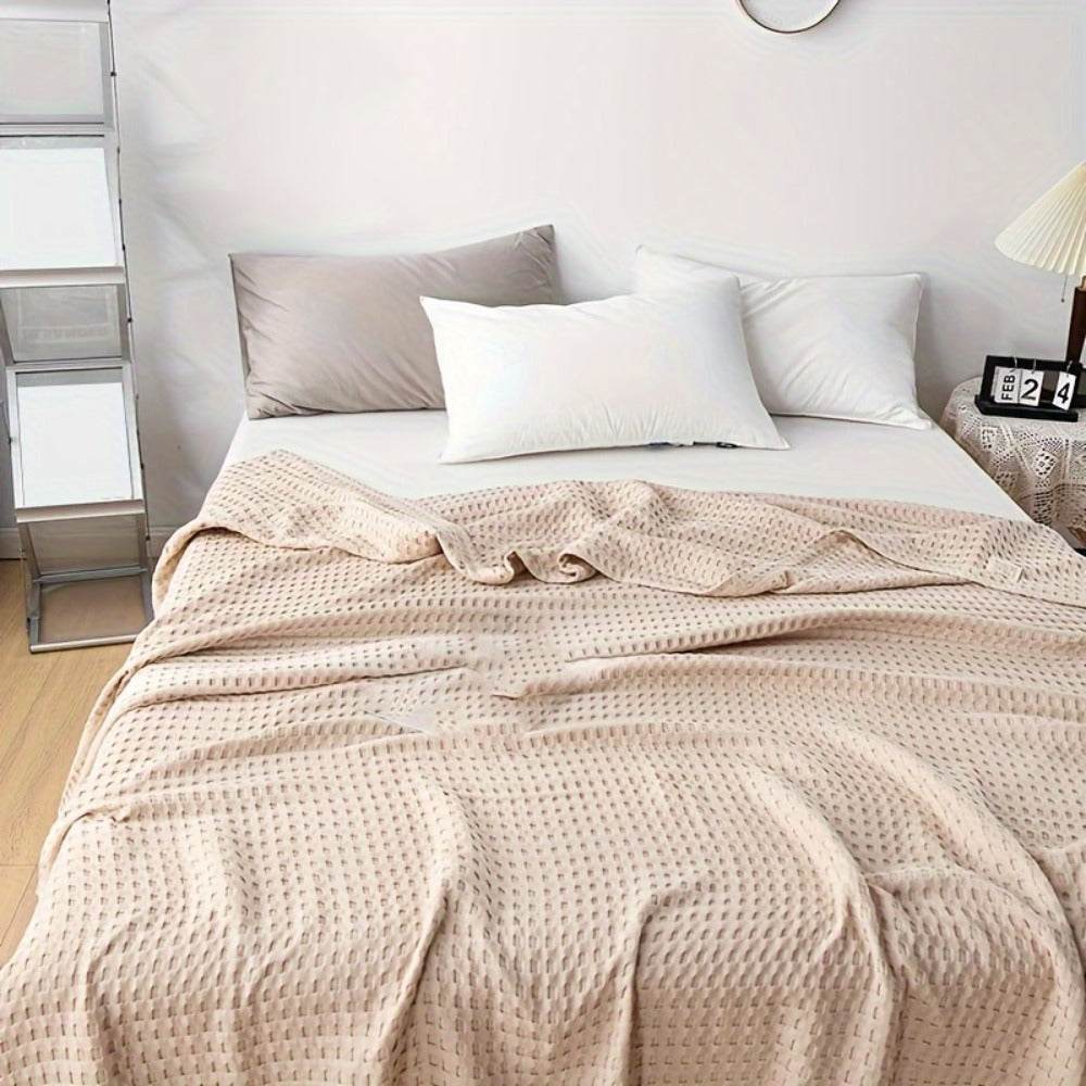Cotton Waffle Blanket – Pure Cotton Multilayer Summer Cooling Quilt, Jacquard Knit, Machine Washable, Air Conditioning Blanket - product image 6