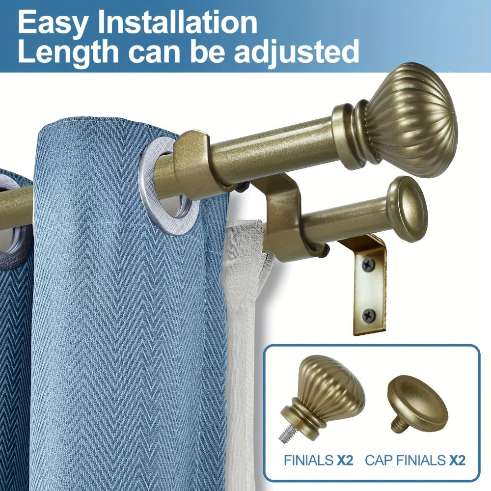 Double Curtain Rod Set Adjustable with Fluted Ball Finials Double Brackets 4 Colors 2 Sizes Window Curtain Hardware - product image 2