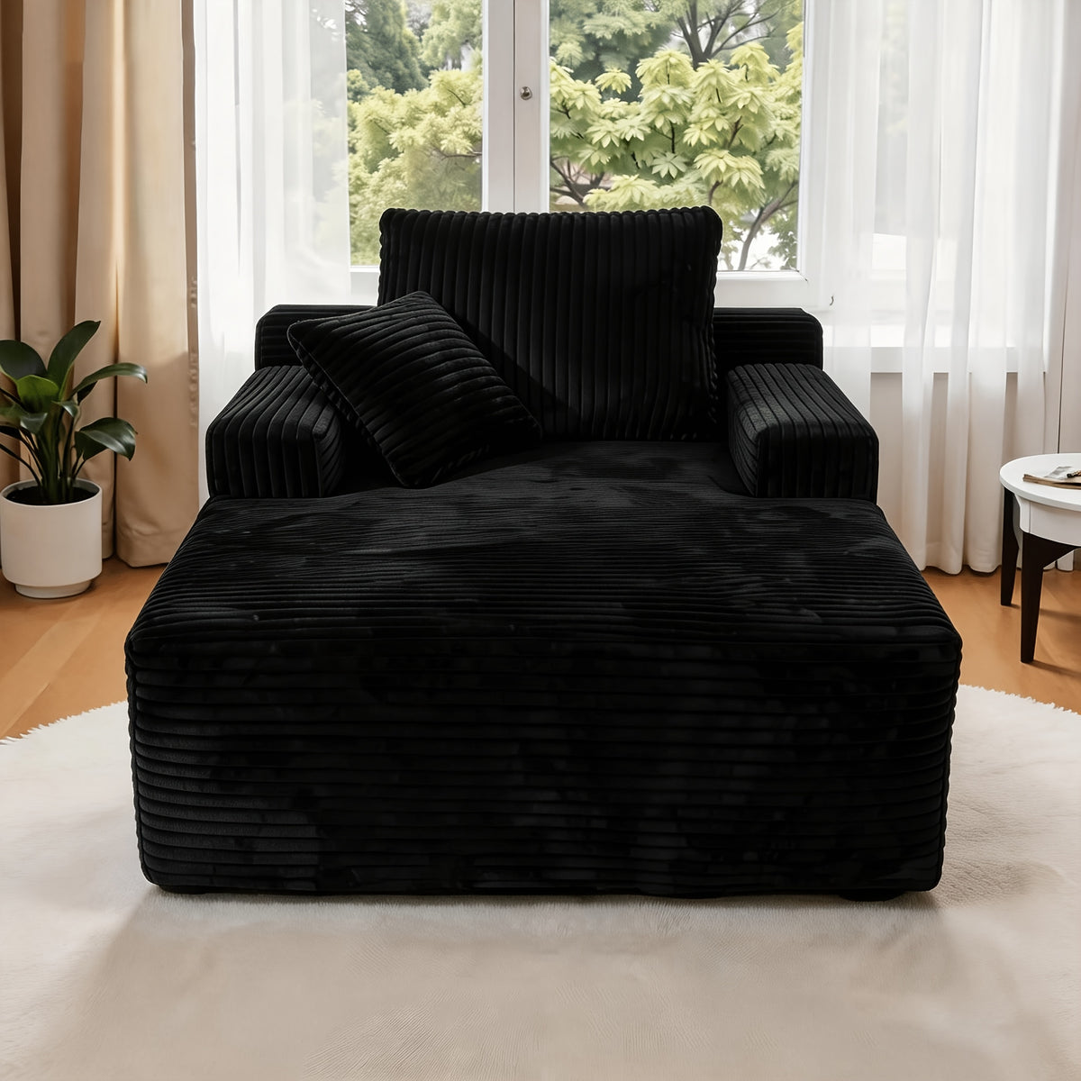 96-inch L-shaped Chaise Set, 65-inch Single Chaise Lounge, Oversized Boneless Leisure Recliner Covered with Soft Corduroy Fabric, Equipped
