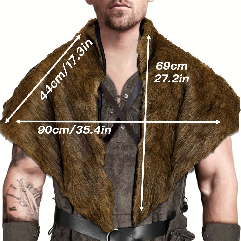 Faux Fur Shoulder Wrap for Men & Women, Halloween LARP Cosplay Renaissance Fair Norse Warrior Costume, Brown | Viking Wolf Fur Cloak & Medieval Mantle with - product image 2
